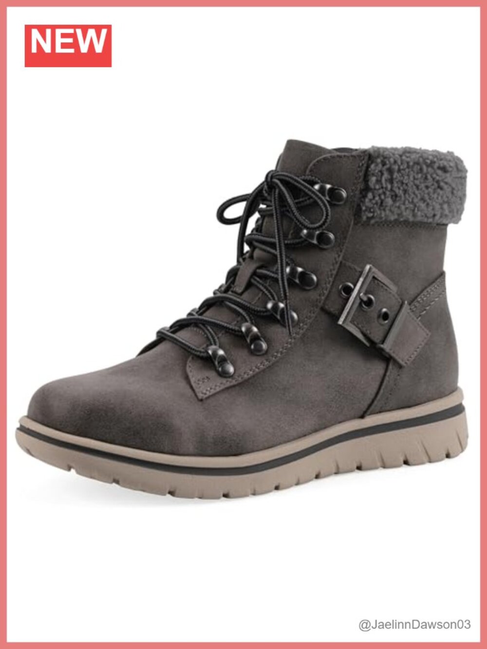 Cushioned Lace-Up City Hiker Ankle Boot with Faux Sherpa Collar